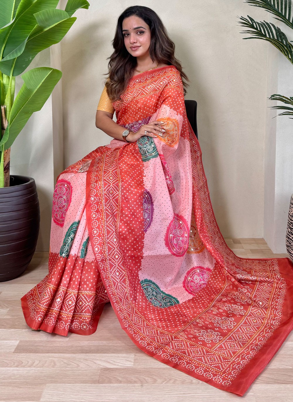 Embroidered Silk Red Contemporary Saree S15191