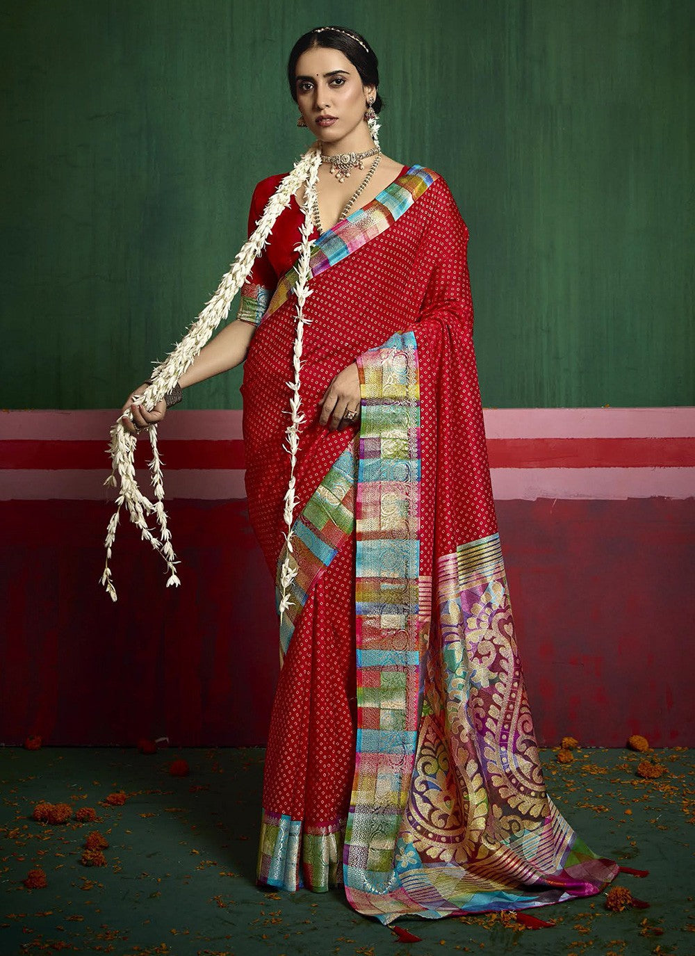 Red Silk Contemporary Saree Printed S17180