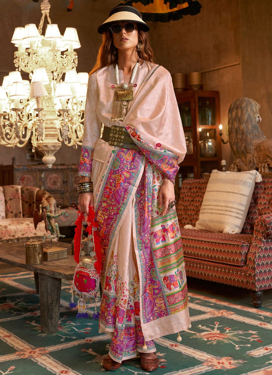 Beige Silk Contemporary Saree Printed S20333