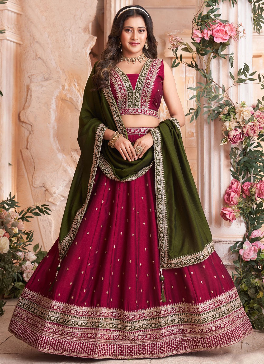 Embroidered Silk Burgundy Lehenga Choli L3735