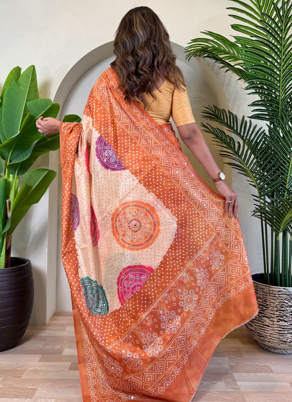 Embroidered Silk Rust Traditional Saree S15193