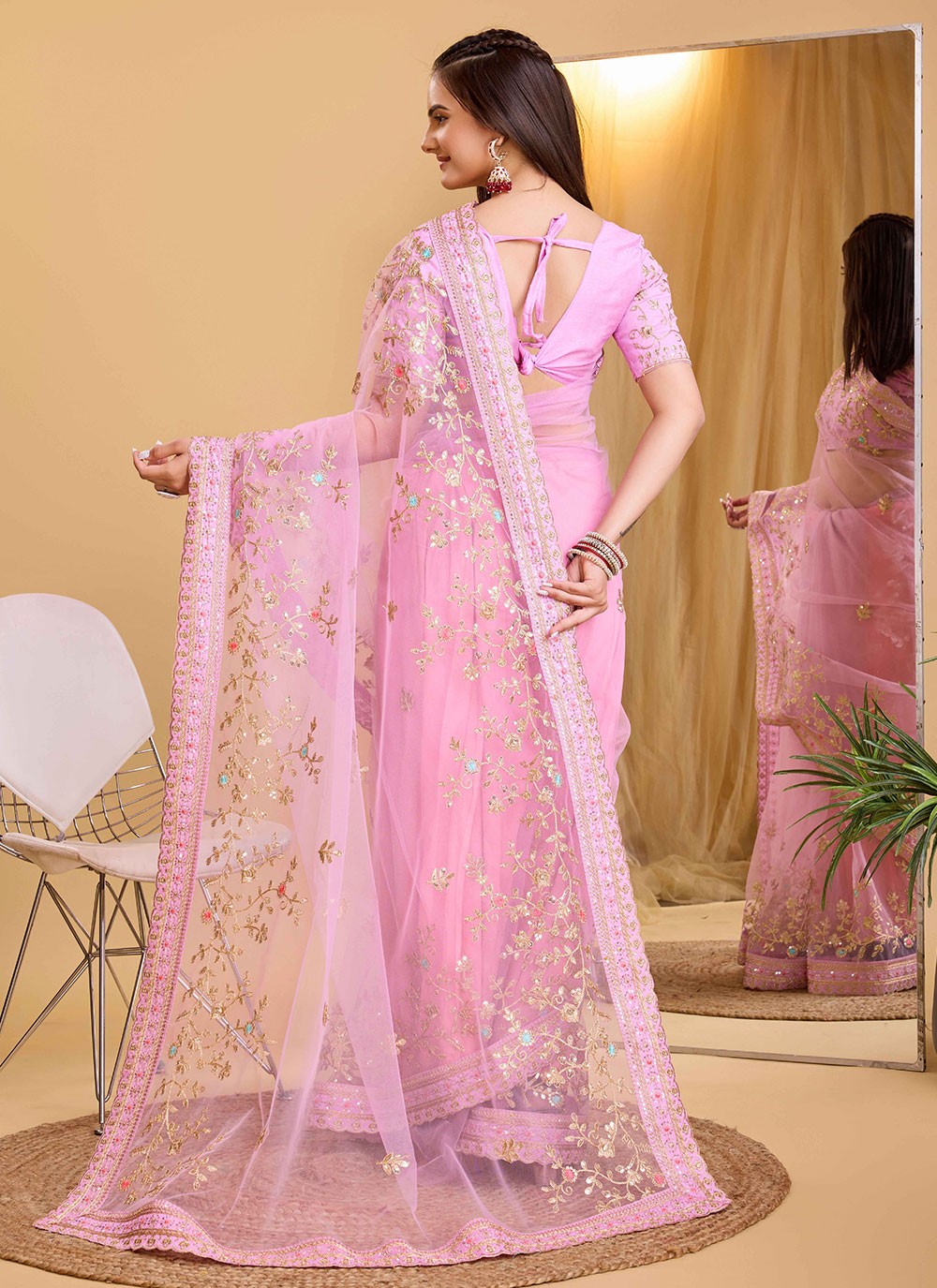 Contemporary Embroidered Silk Saree - S5596