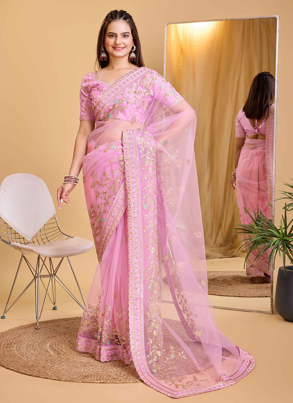 Contemporary Embroidered Silk Saree - S5596