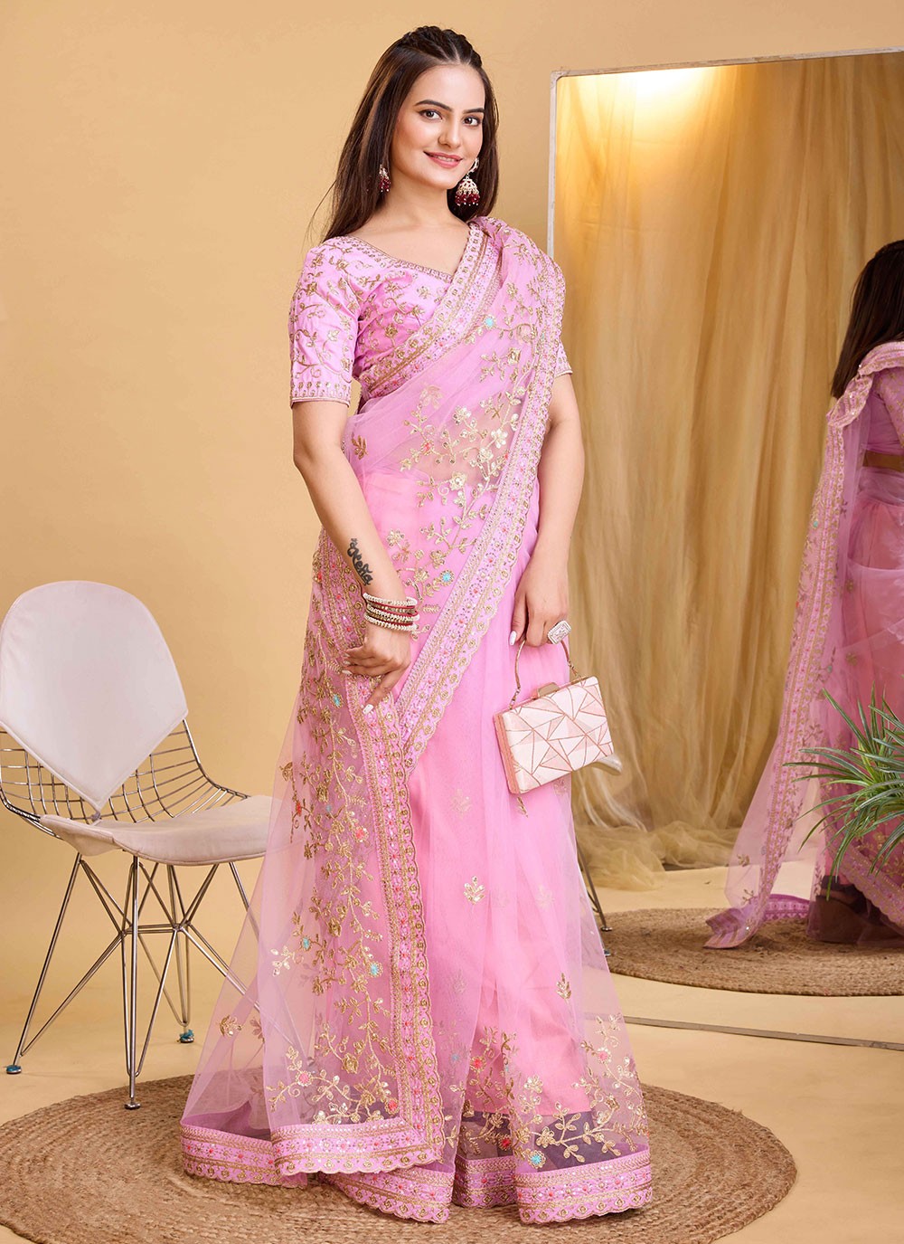 Contemporary Embroidered Silk Saree - S5596