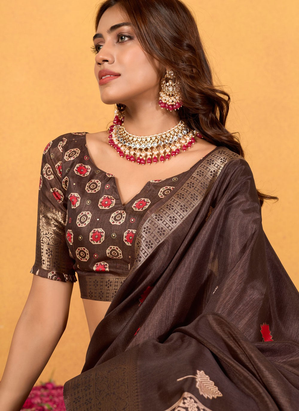 Classic Foliage Prints Silk Saree - S7675