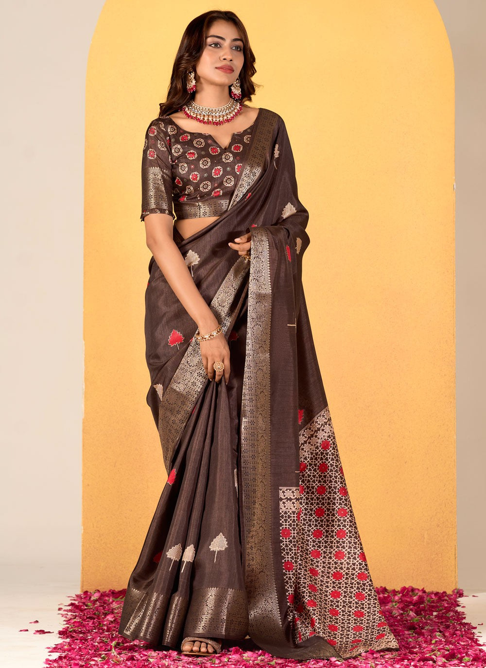 Classic Foliage Prints Silk Saree - S7675