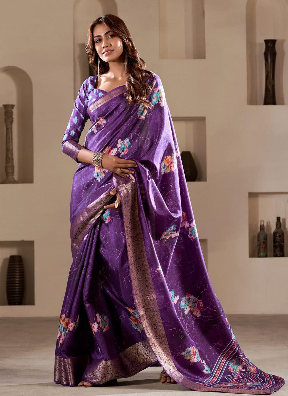 Classic Foliage Prints Silk Saree - S8478