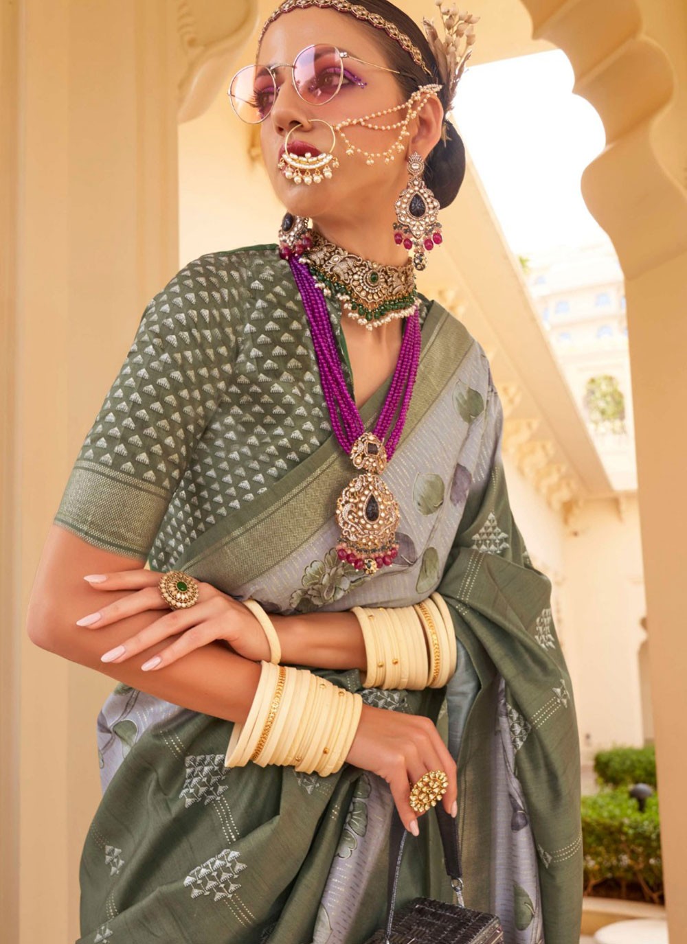 Classic Foliage Prints Silk Saree - S8078