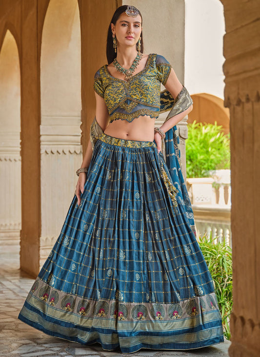 Foliage Prints Silk Morpeach Lehenga - L3240