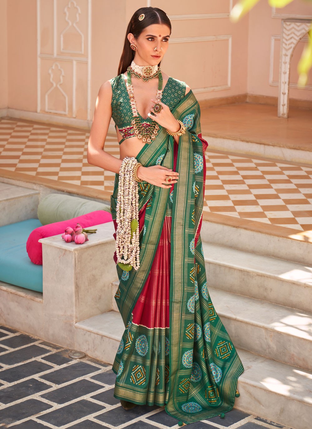 Contemporary Foliage Prints Silk Saree - S7561