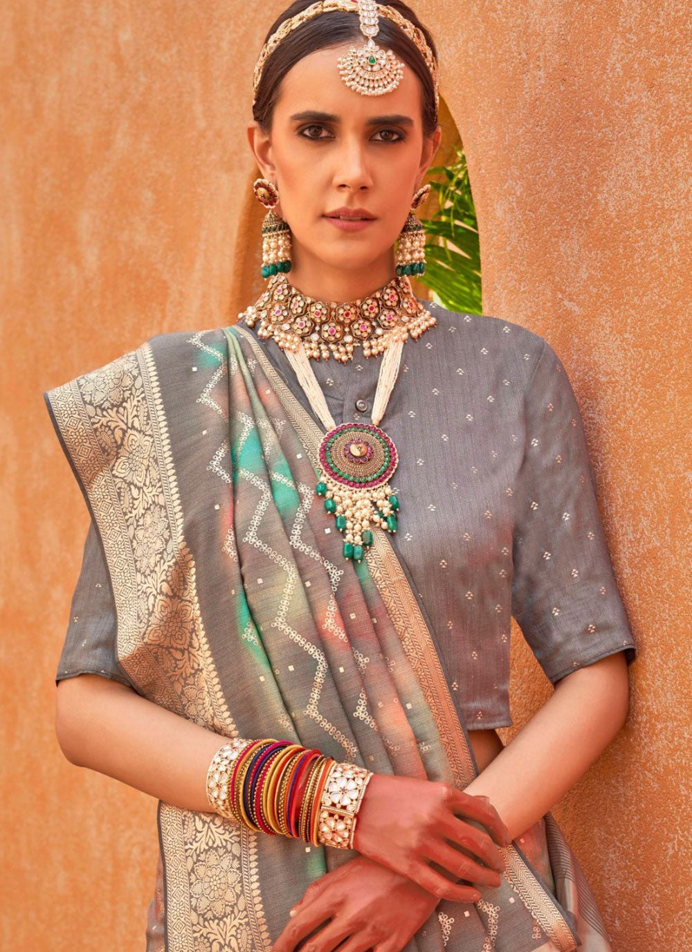 Classic Foliage Prints Silk Saree - S7811