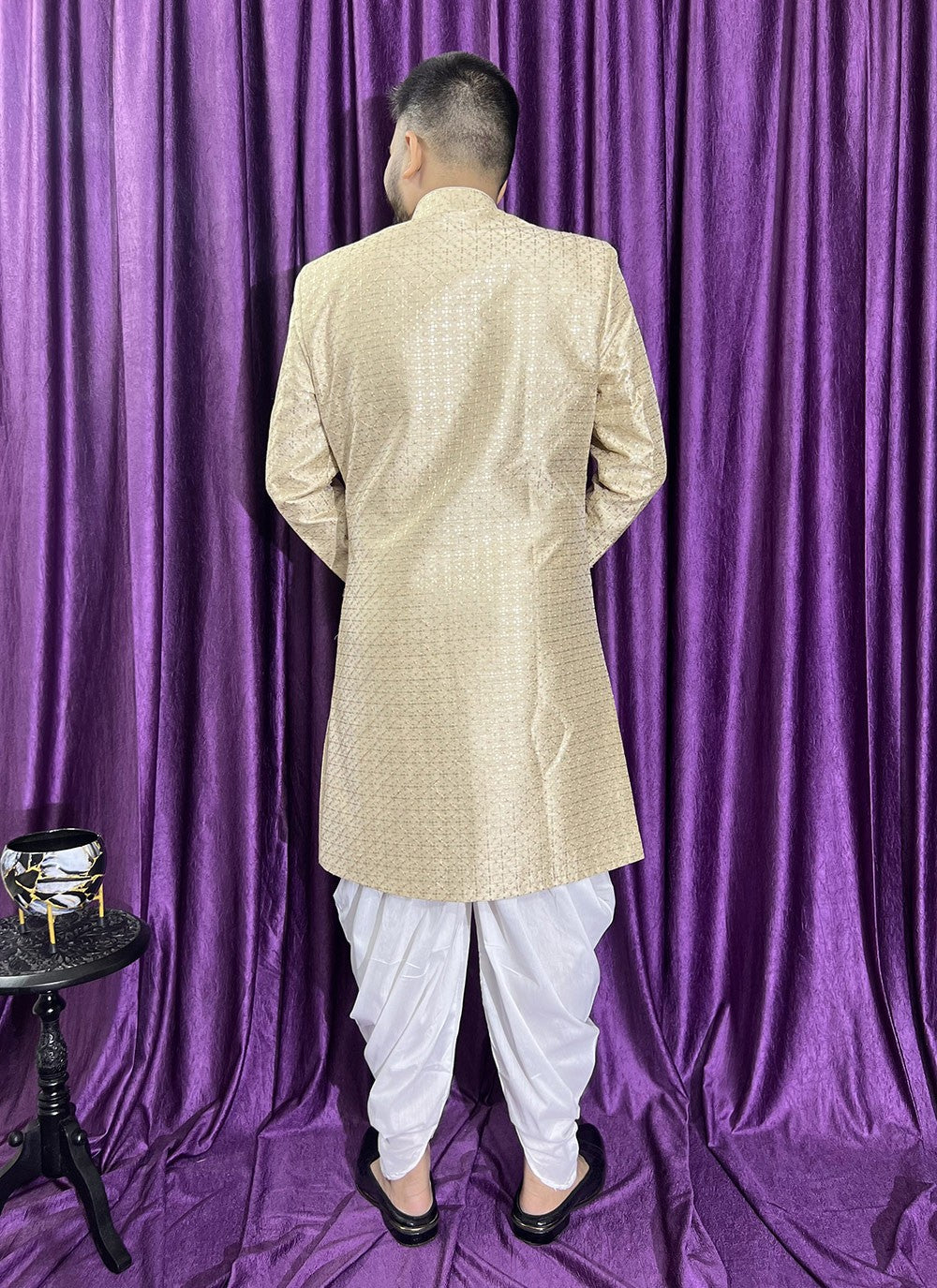 Embroidered Silk Gold Indo Western - M5677