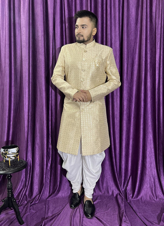Embroidered Silk Gold Indo Western - M5677