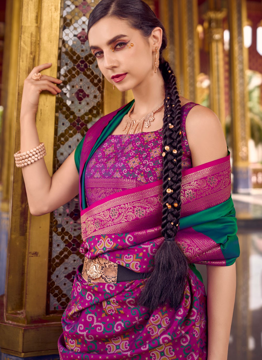Green Silk Traditional Saree Weaving Zari, Zari S16156