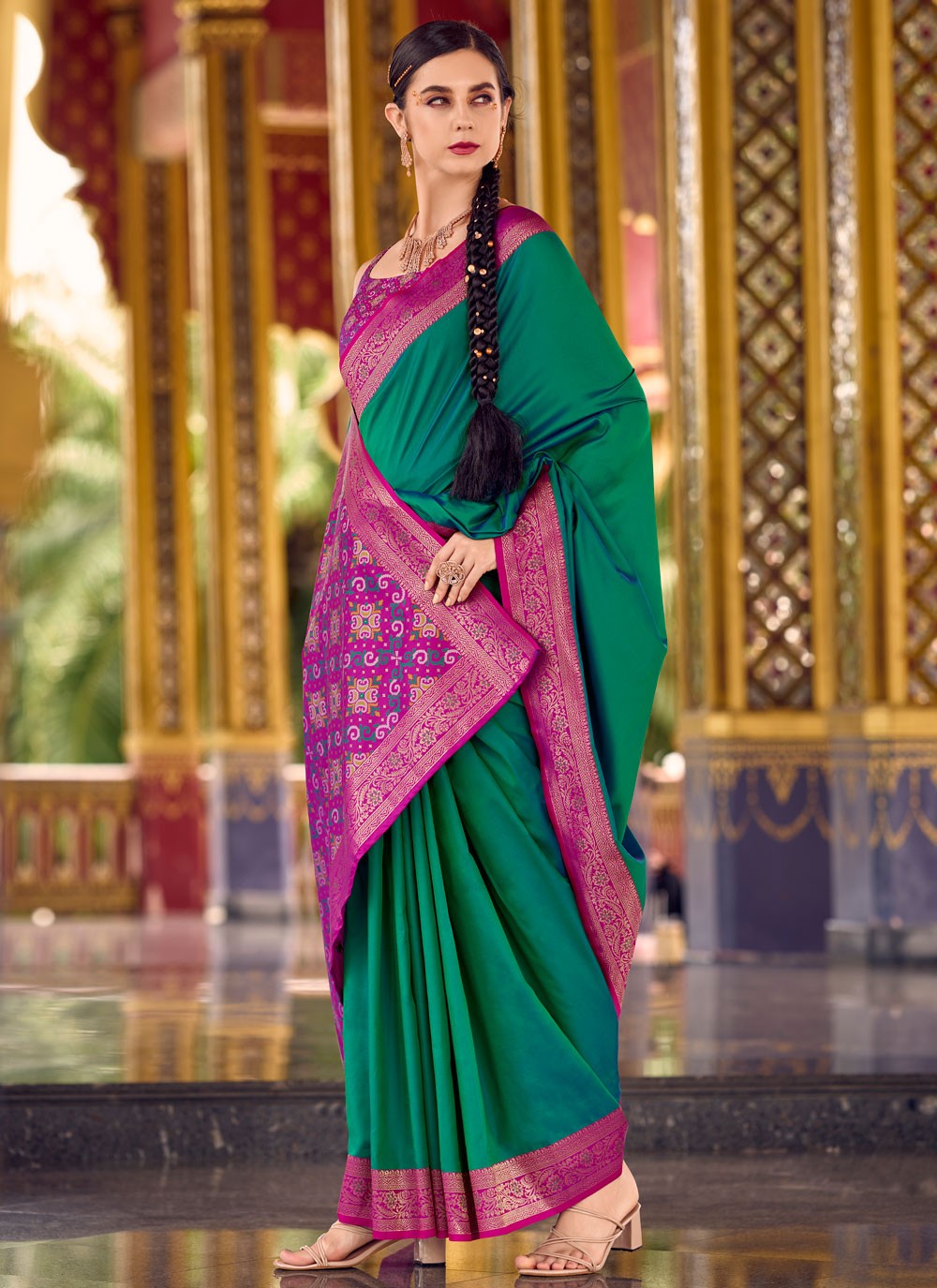 Green Silk Traditional Saree Weaving Zari, Zari S16156
