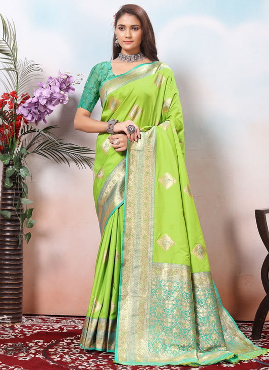 Border Work Silk Green Trendy Saree S15426