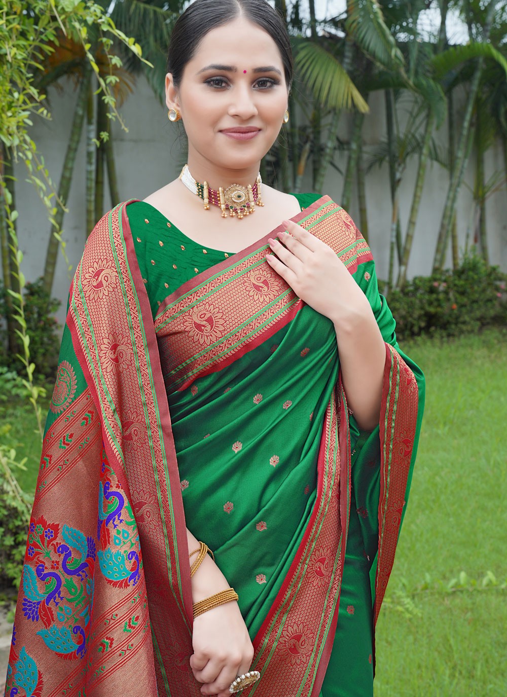 Contemporary Border Work Green Silk S12424