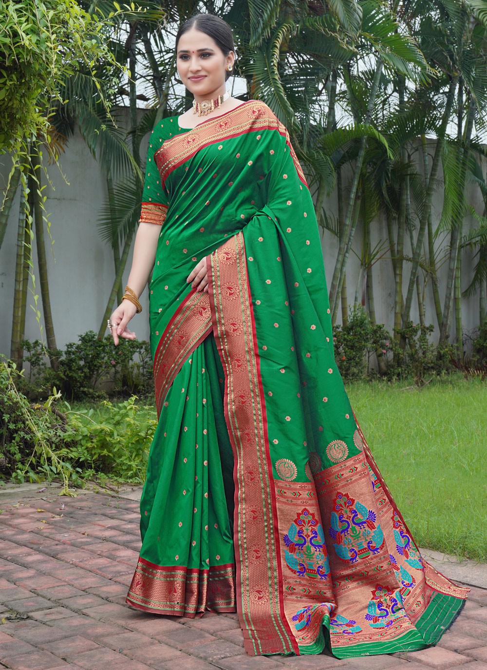 Contemporary Border Work Green Silk S12424