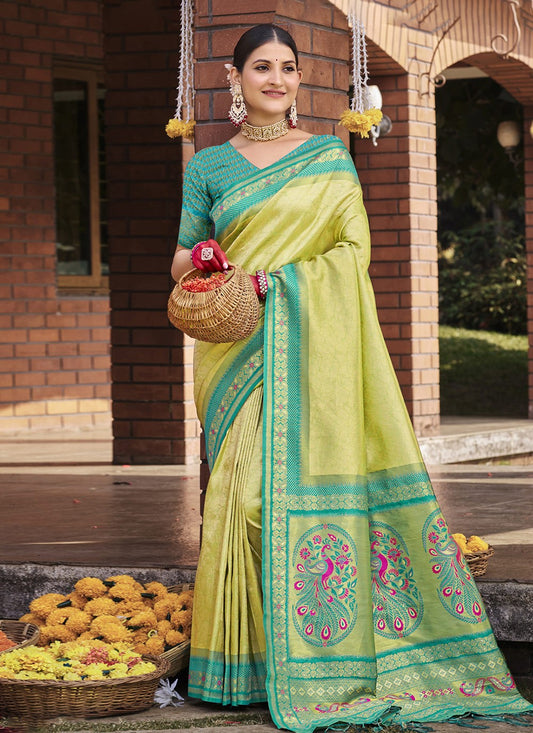 Weaving Zari Silk Green Saree S14627