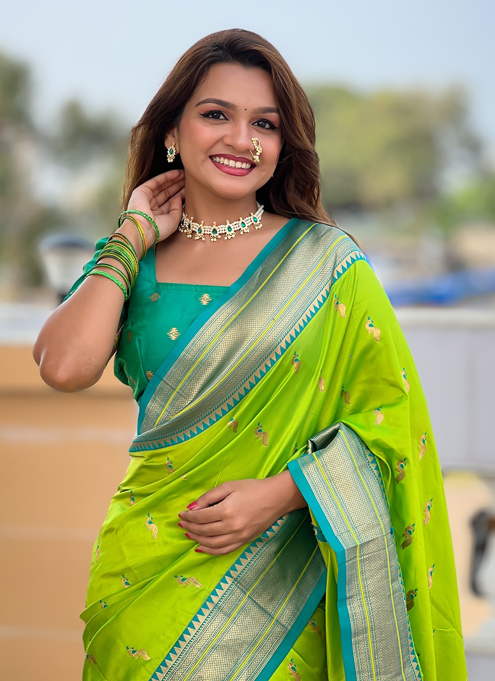 Green Silk Contemporary Saree Woven S16045
