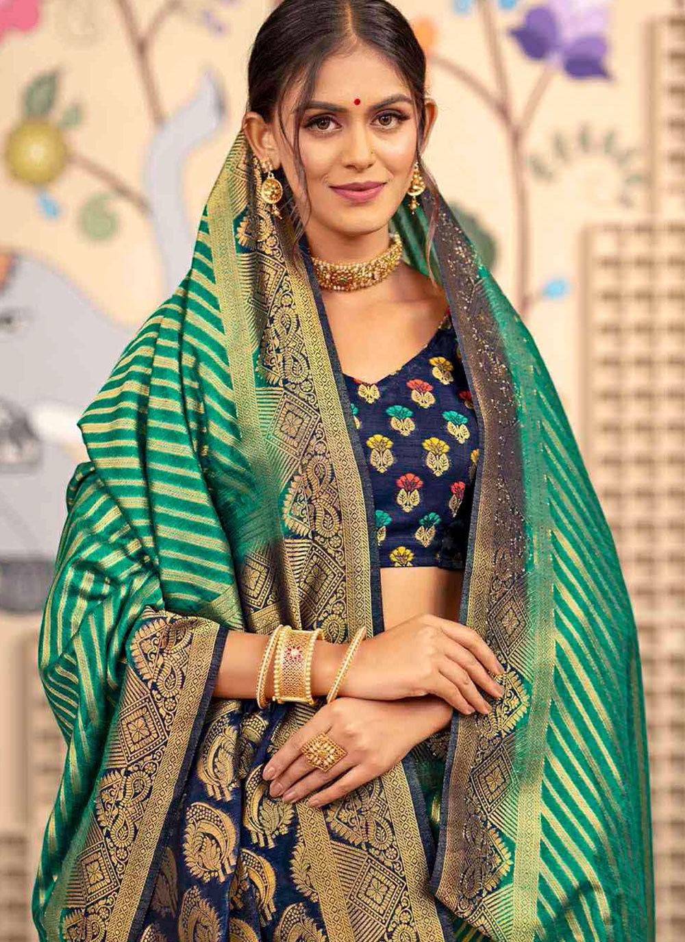 Green Silk Contemporary Saree Weaving Zari S20393