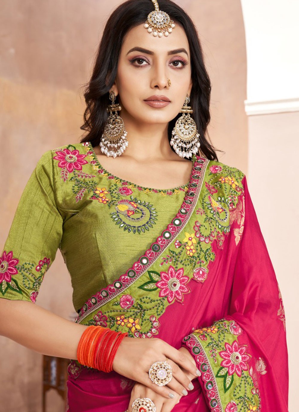 Designer Border Work Green Silk Saree S13397
