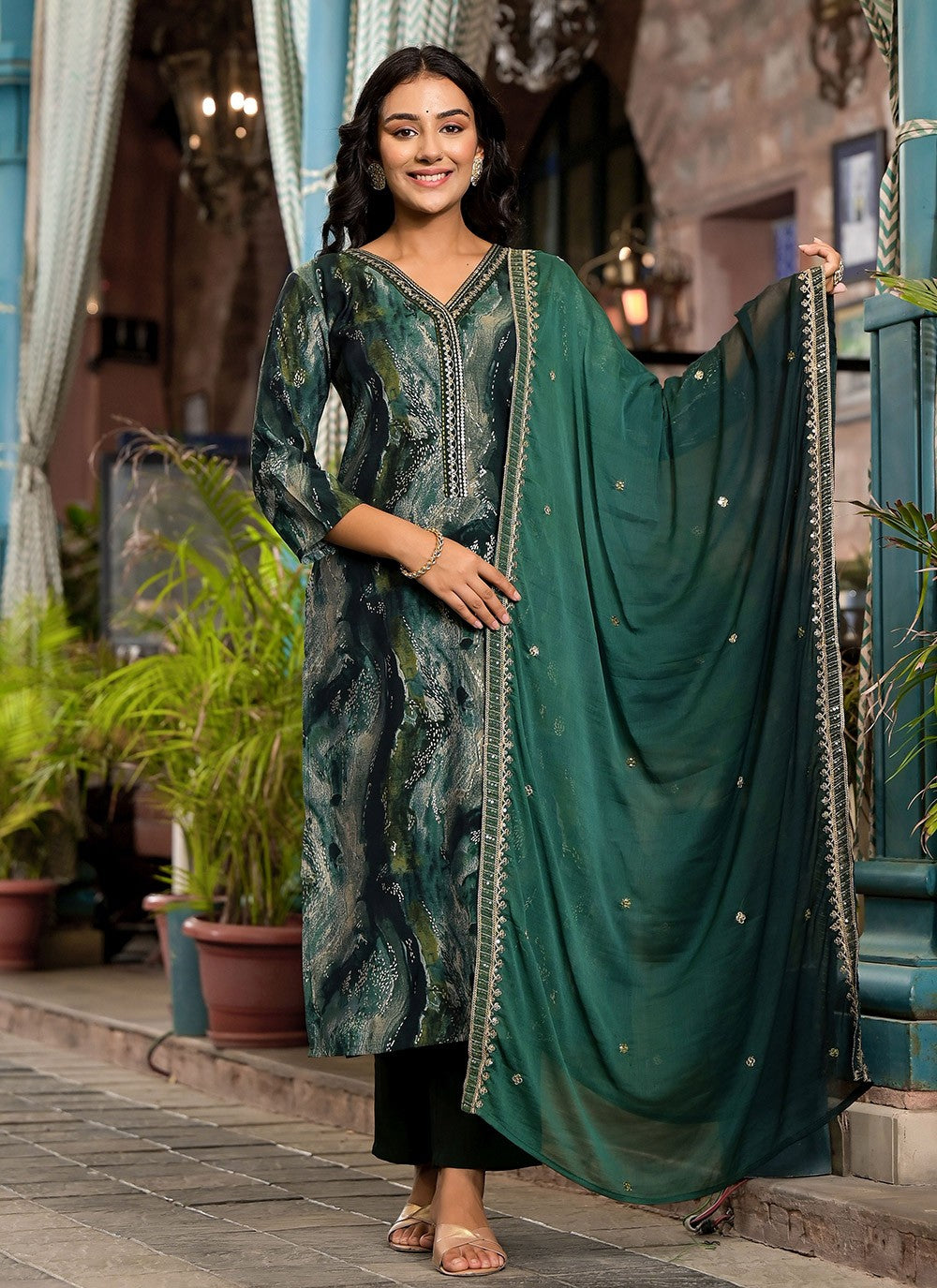 Embroidered Silk Salwar Suit - T4673