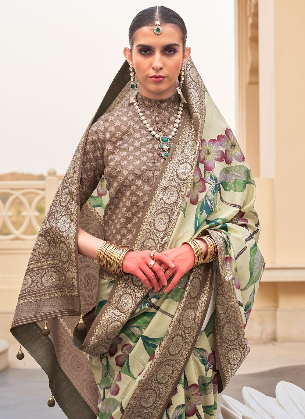 Contemporary Floral Printed Silk Saree - S6277