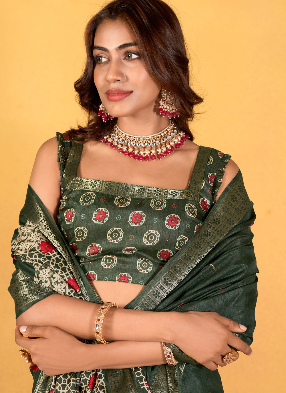 Classic Foliage Prints Silk Saree - S7675
