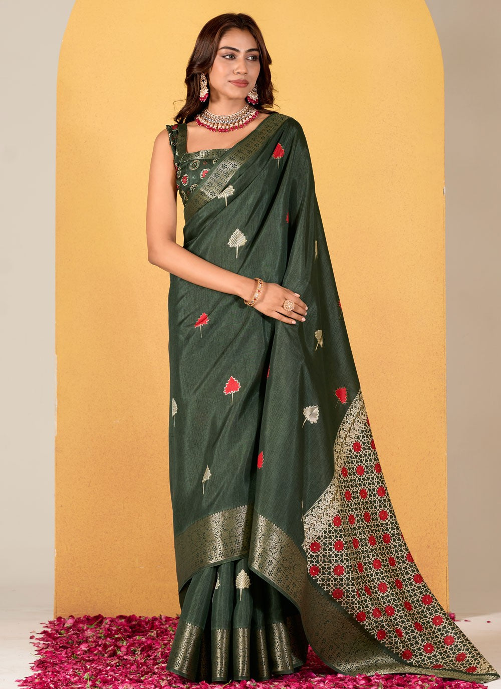 Classic Foliage Prints Silk Saree - S7675