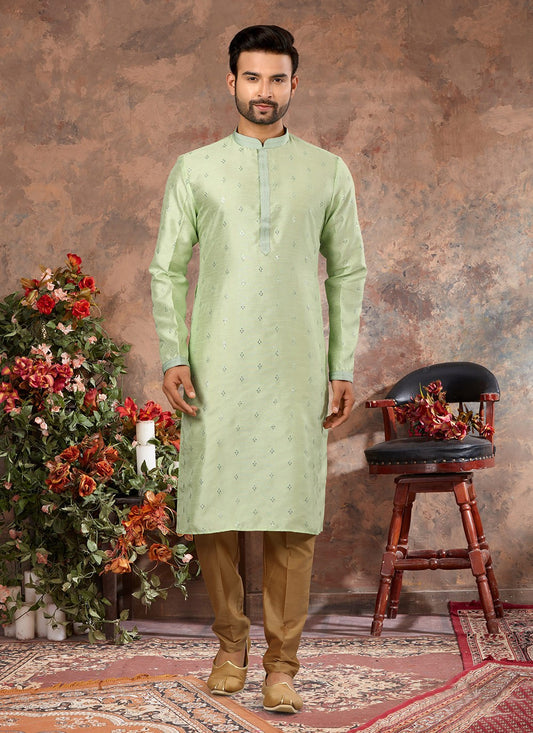 Fancy Work Silk Green Kurta - M5636