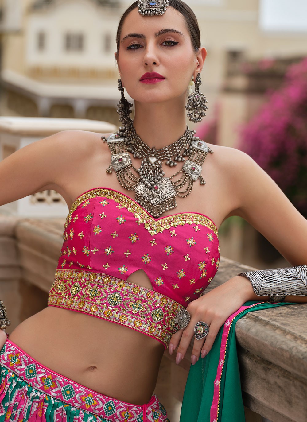 Foliage Prints Silk Green Lehenga - L3256