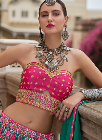 Foliage Prints Silk Green Lehenga - L3256