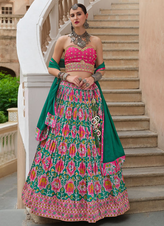 Foliage Prints Silk Green Lehenga - L3256