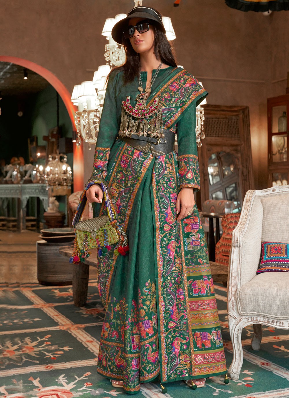 Green Silk Traditional Saree Printed S20334