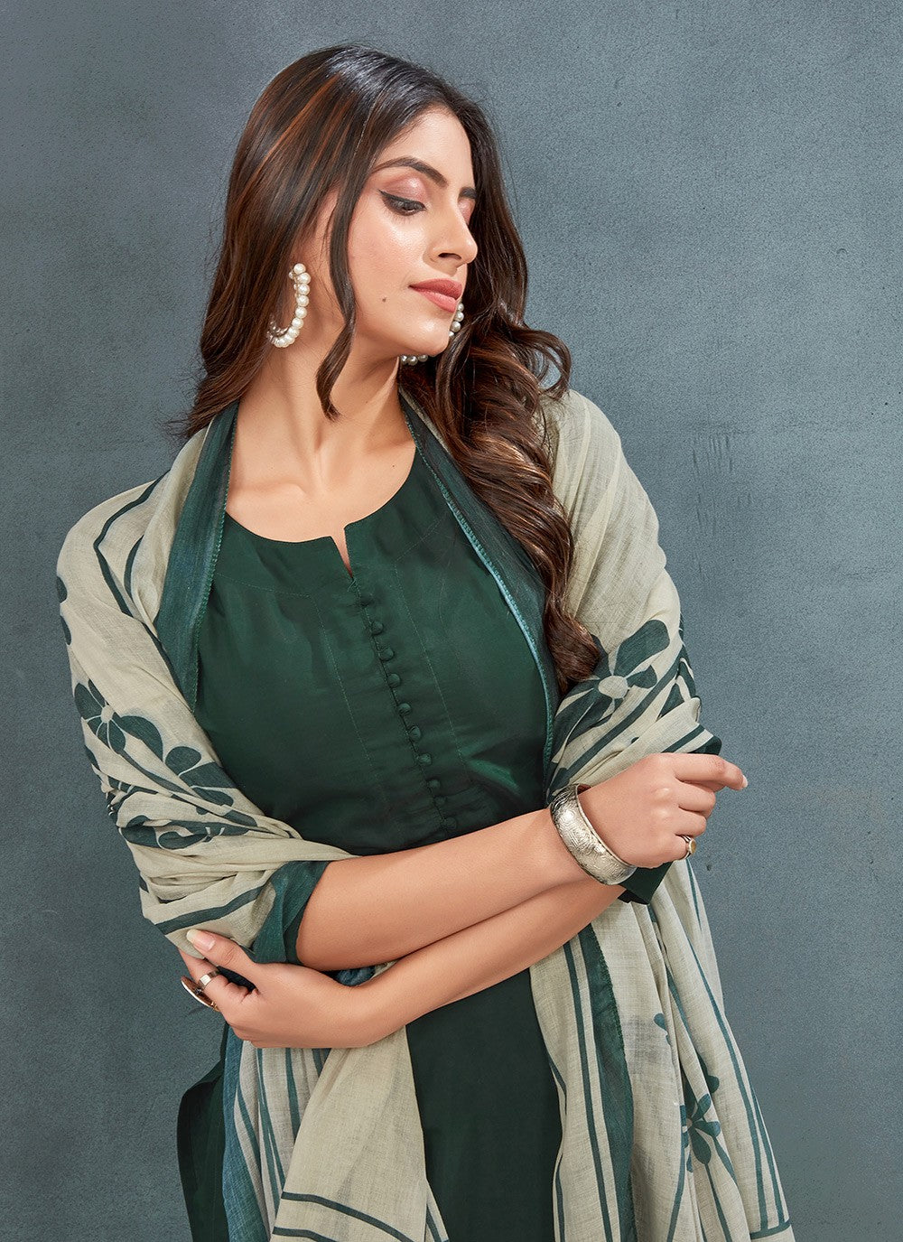 Pant Style Suit Plain Green Silk T5004
