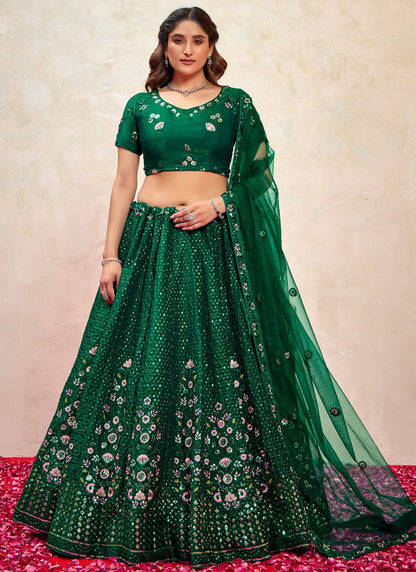 Embroidered Silk Green Lehenga - L3269