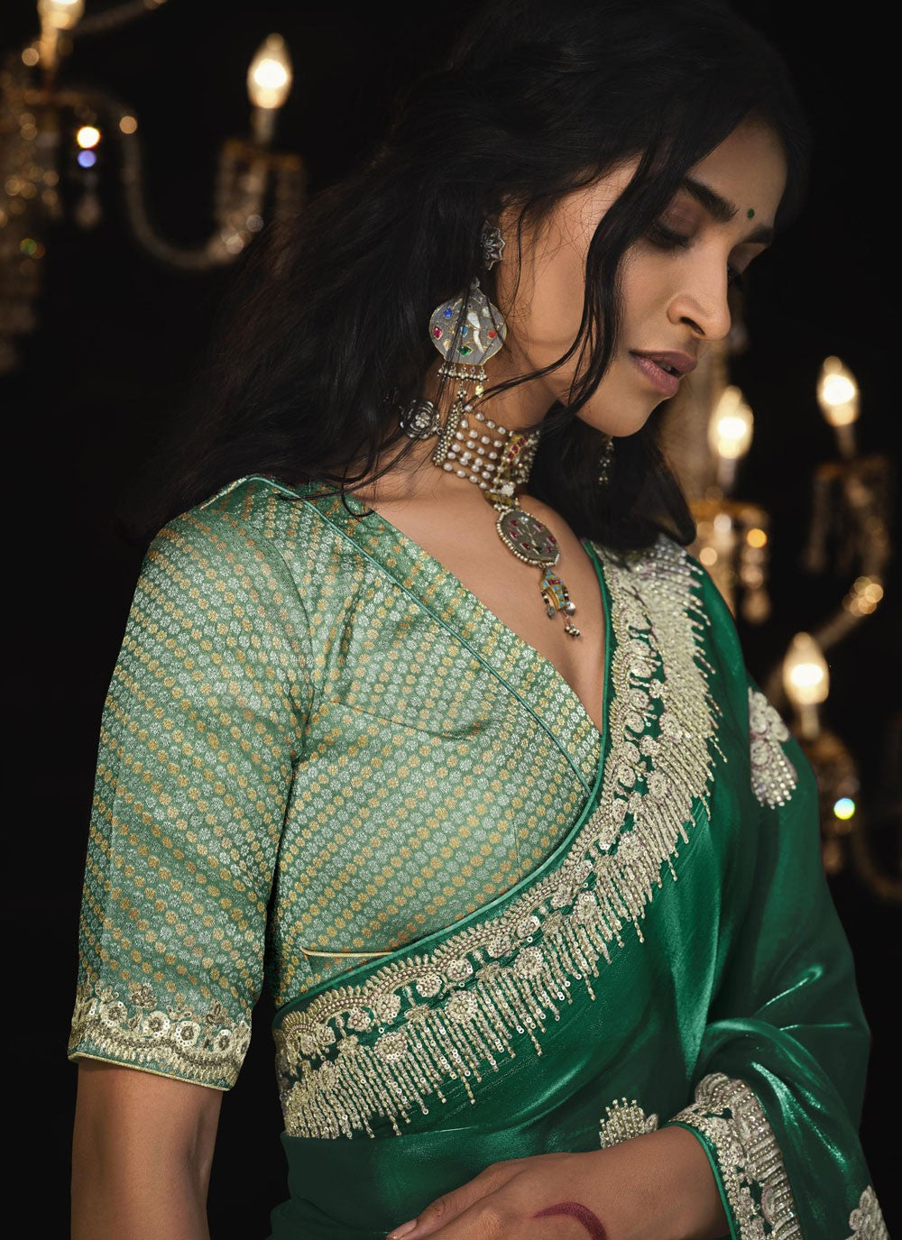 Classic Border Work Silk, Tissue Saree - S7639