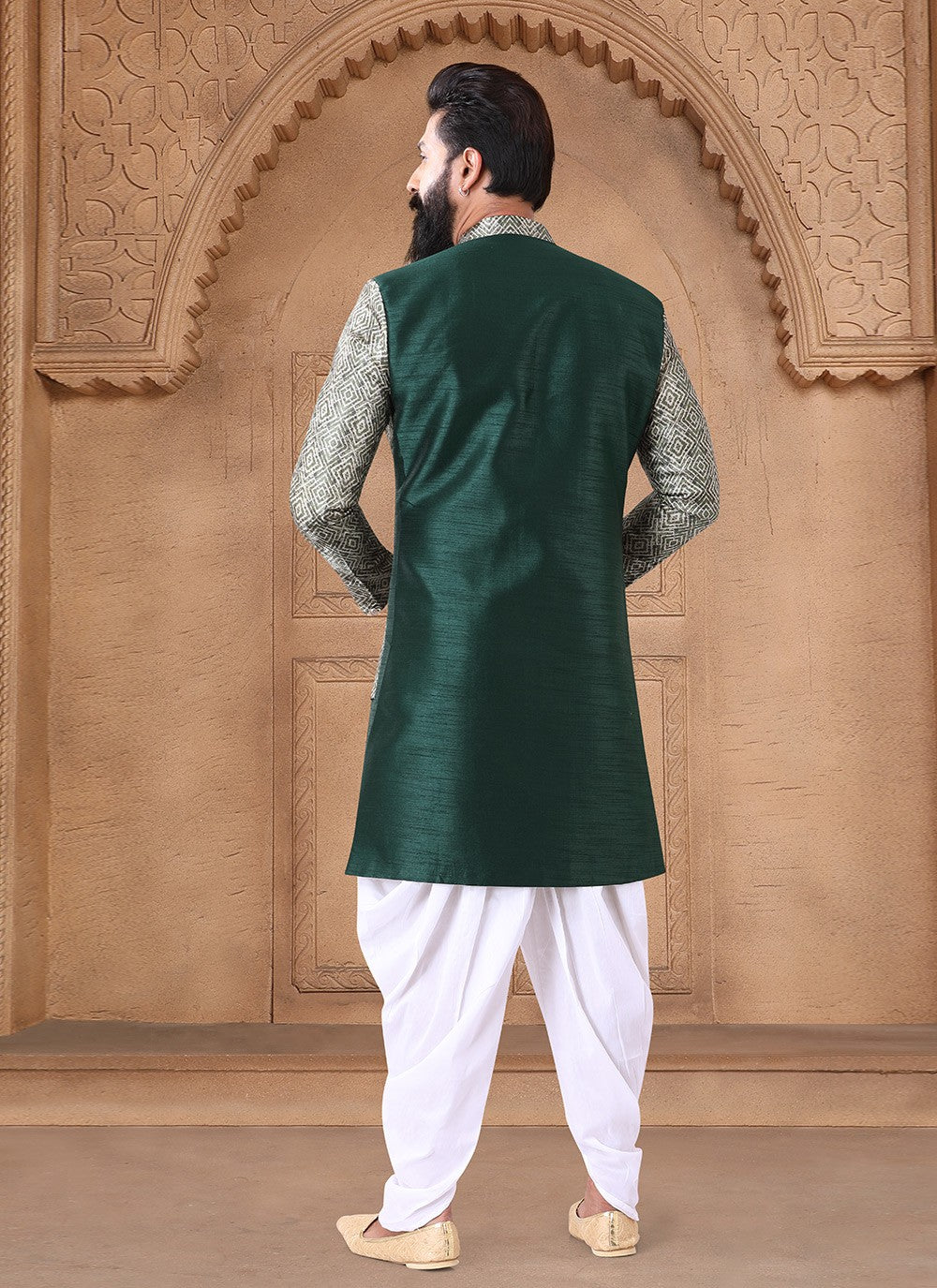 Embroidered Silk Green Sherwani - M7641