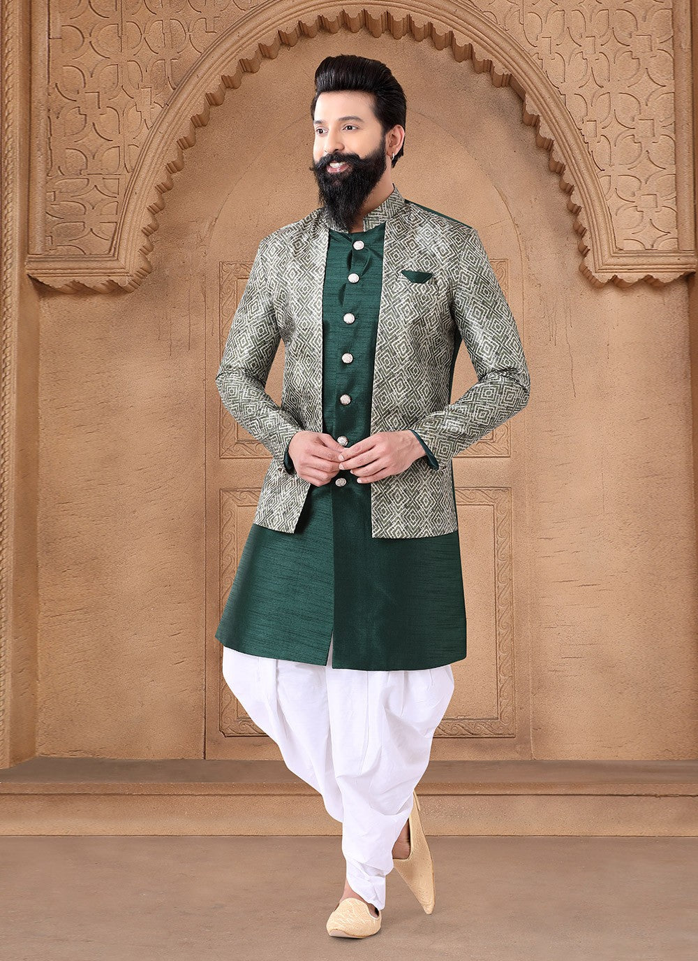 Embroidered Silk Green Sherwani - M7641