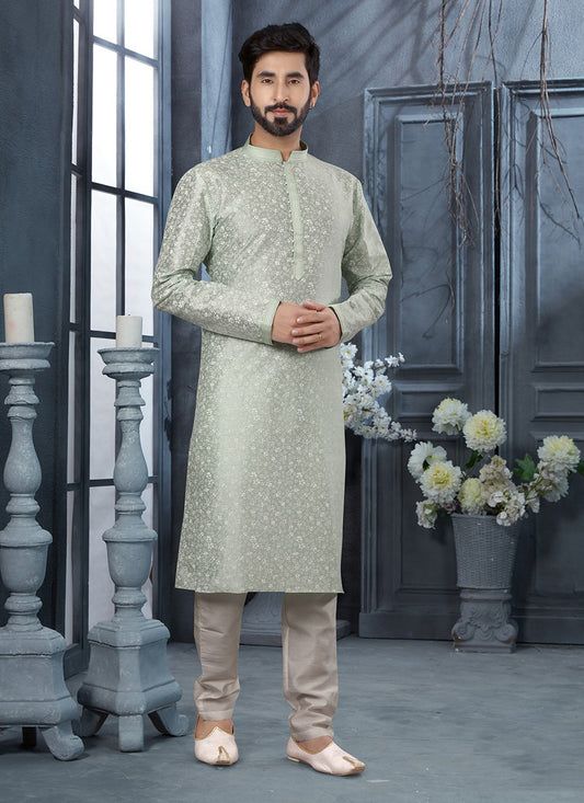 Digital Print Silk Green Kurta - M5743