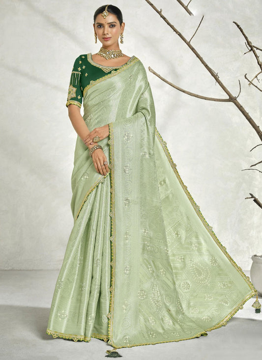 Border Work Silk Green Traditional Saree S15447