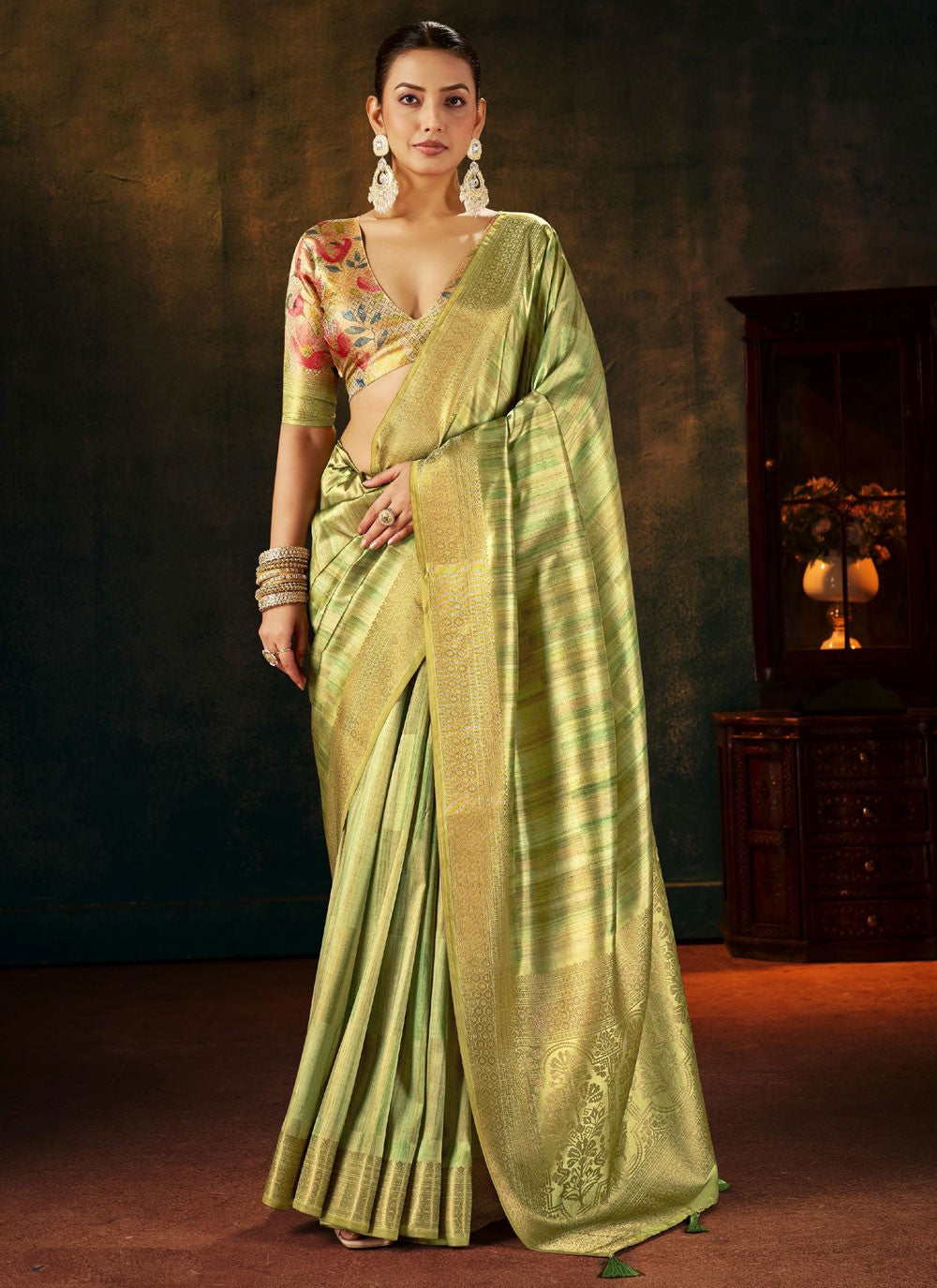 Green Silk Traditional Saree Weaving Zari S19258