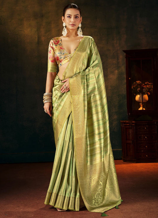 Green Silk Traditional Saree Weaving Zari S19258