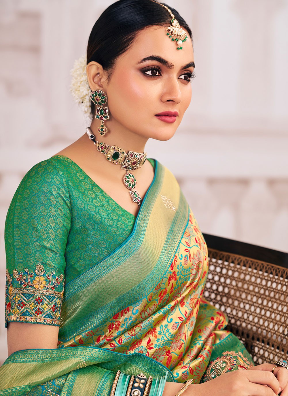 Green Silk Traditional Saree Embroidered, Patch Border S19989