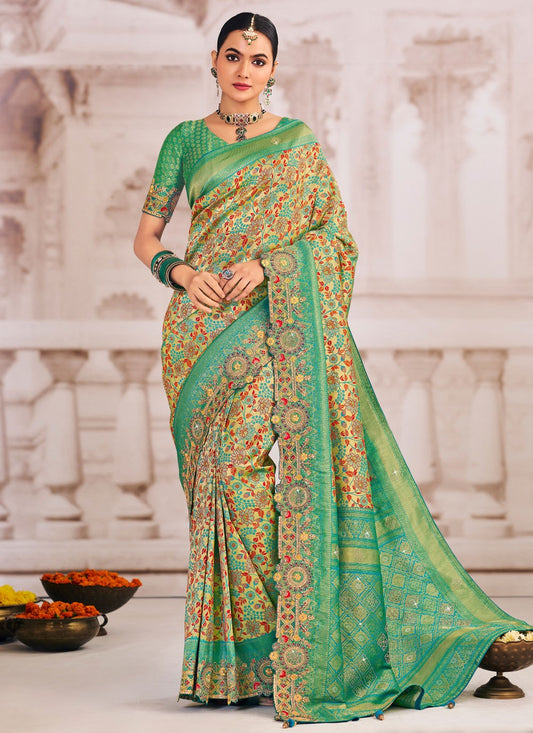 Green Silk Traditional Saree Embroidered, Patch Border S19989