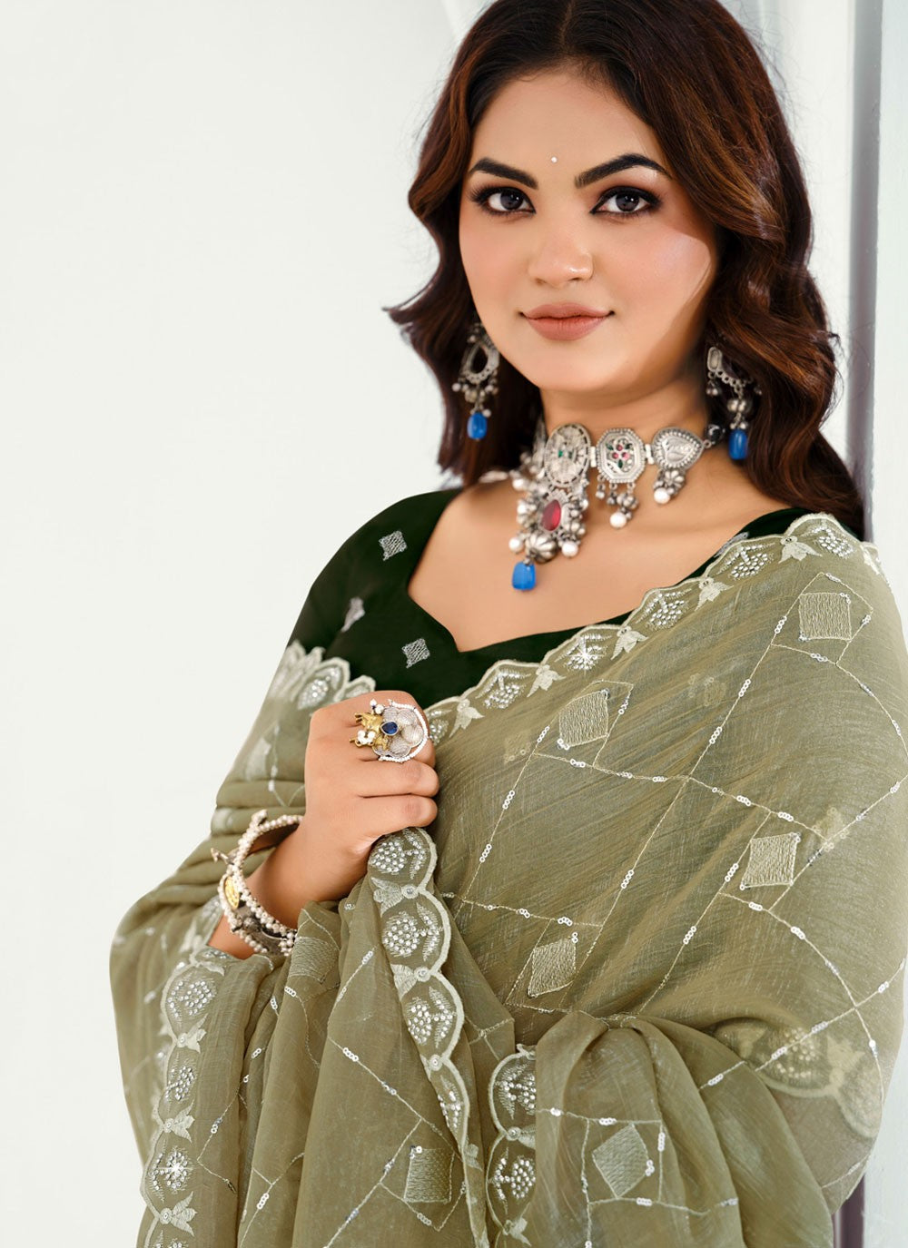 Green Silk Traditional Saree Embroidered S20507