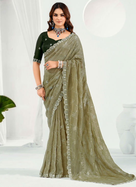 Green Silk Traditional Saree Embroidered S20507