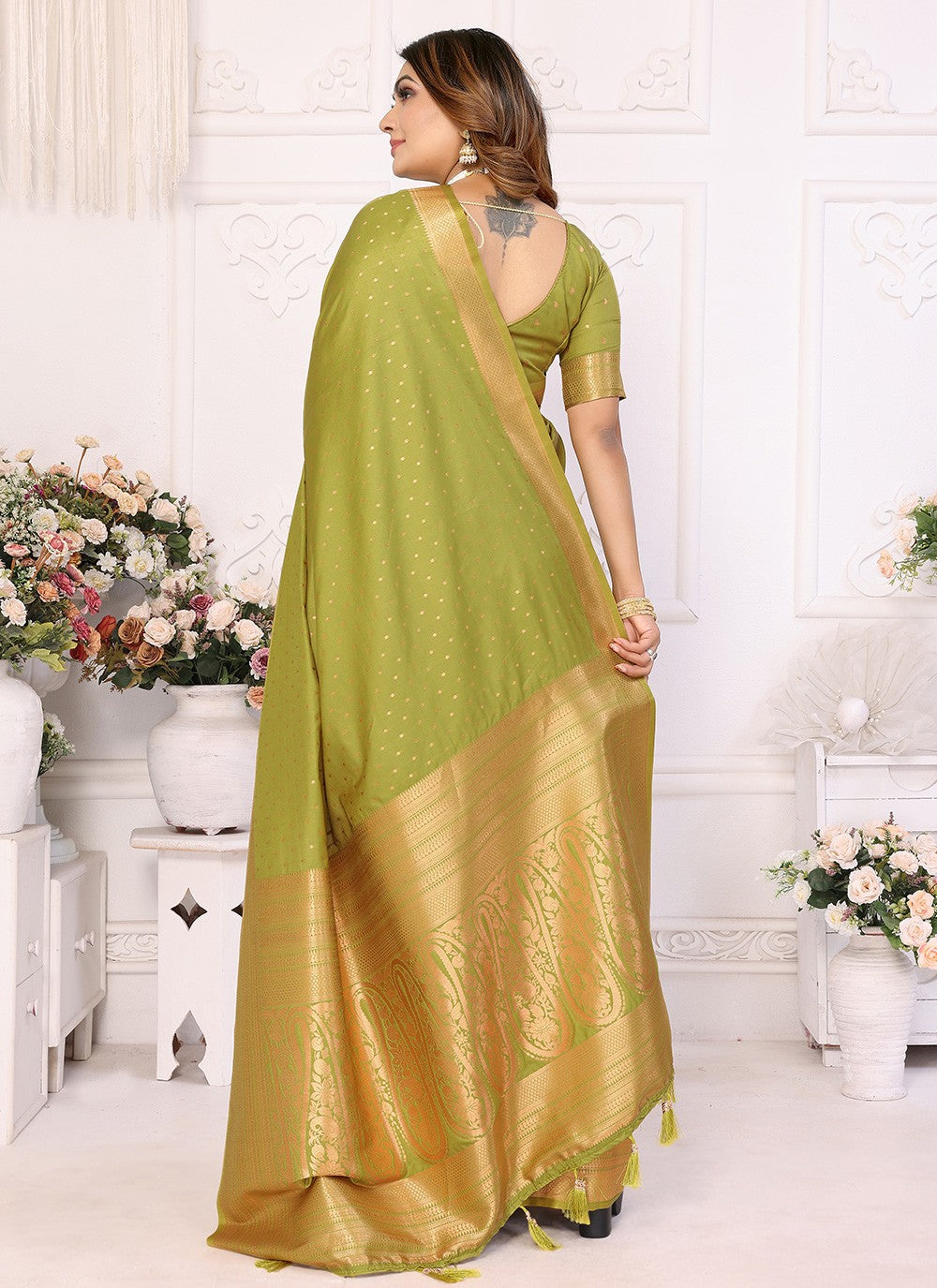 Woven Silk Green Trendy Saree S15088