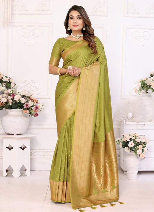 Woven Silk Green Trendy Saree S15088